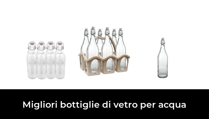Baroni Home Set di 6 Bottiglie Acqua di Vetro da tavola decorata con tappo ermetico MADE IN ITALY capienza 1 litro 