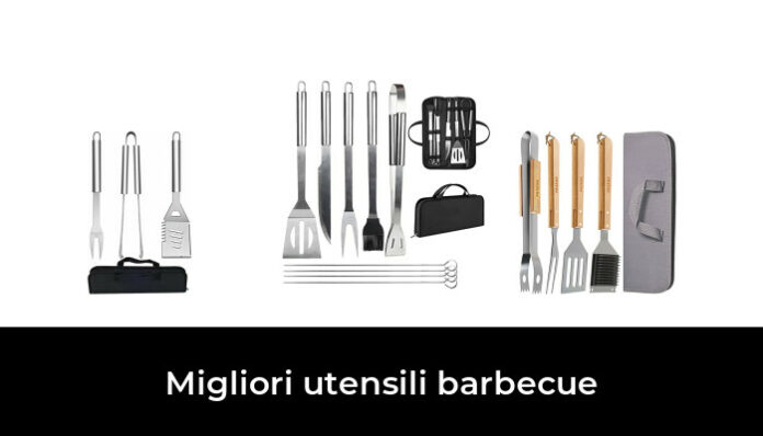 Set di utensili da barbecue in acciaio inox con manici in legno